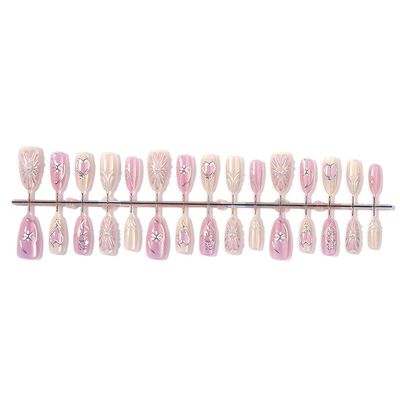 Decorative Press-On Nail Art Set with Floral Accents Acalora