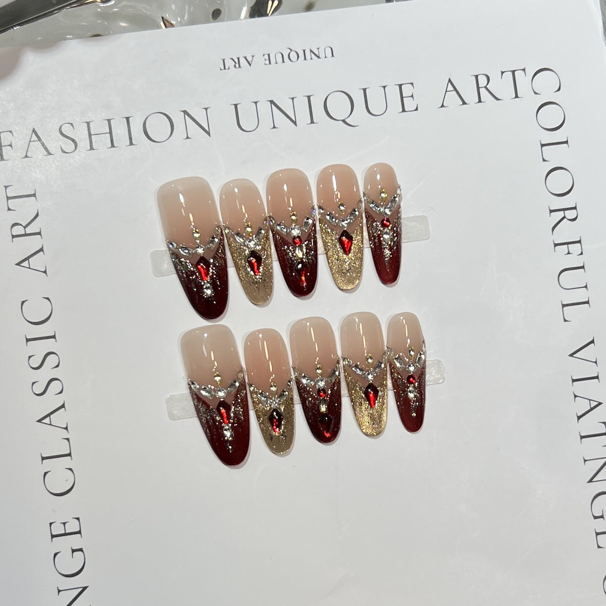 Decorative Stiletto Press-On Nail Set with Gemstone Accents Acalora