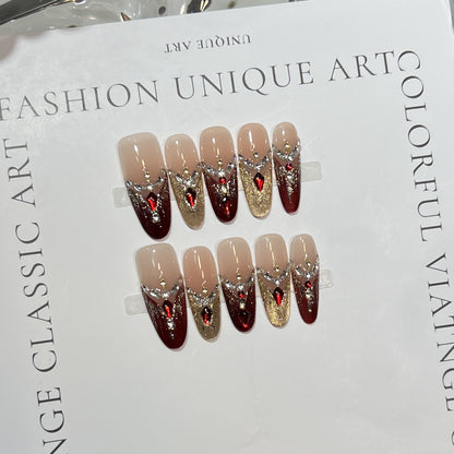 Decorative Stiletto Press-On Nail Set with Gemstone Accents Acalora