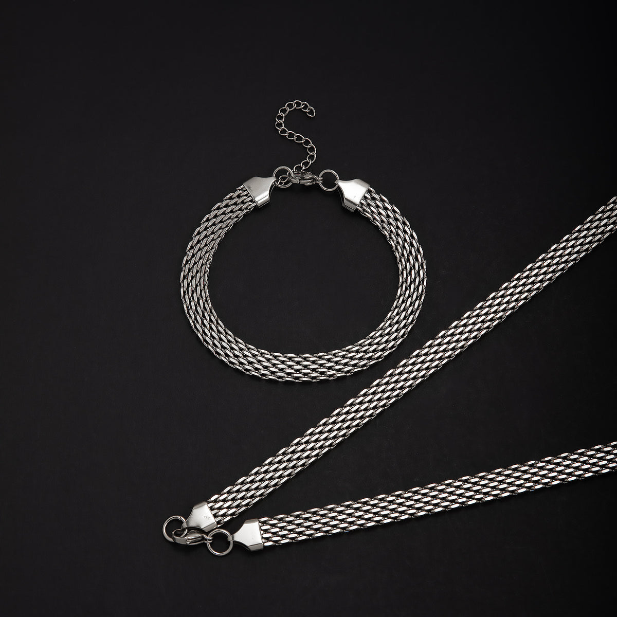 Textured Woven Chain Jewelry Set Acalora