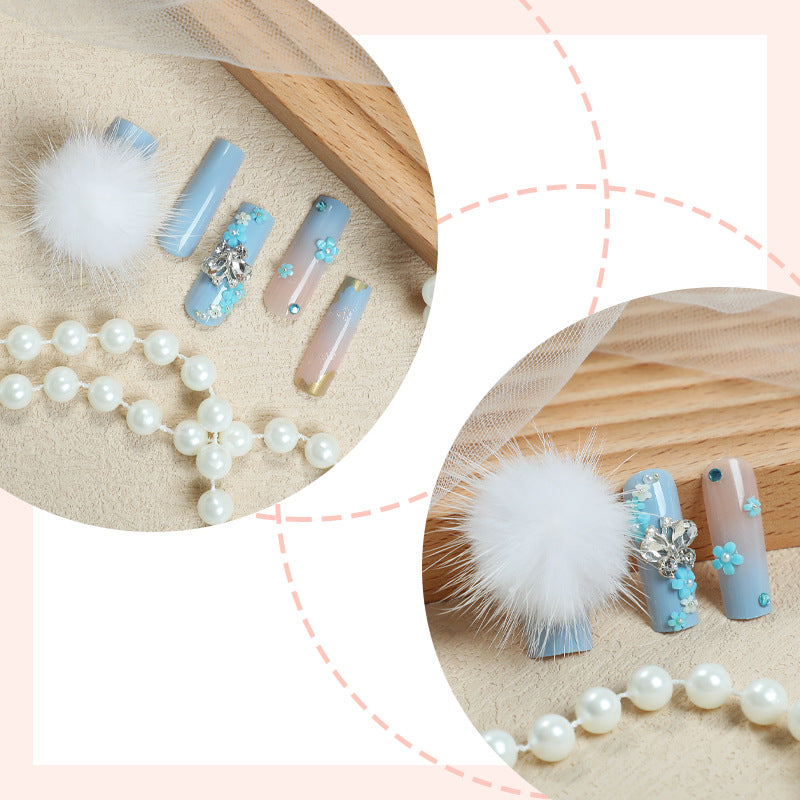 Designer Press-On Nail Art Set with Floral and Gem Accents Acalora
