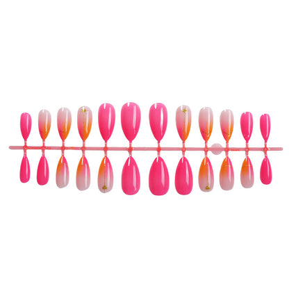 Press-On Nail Set with Vibrant Gradient Design and Golden Accents Acalora