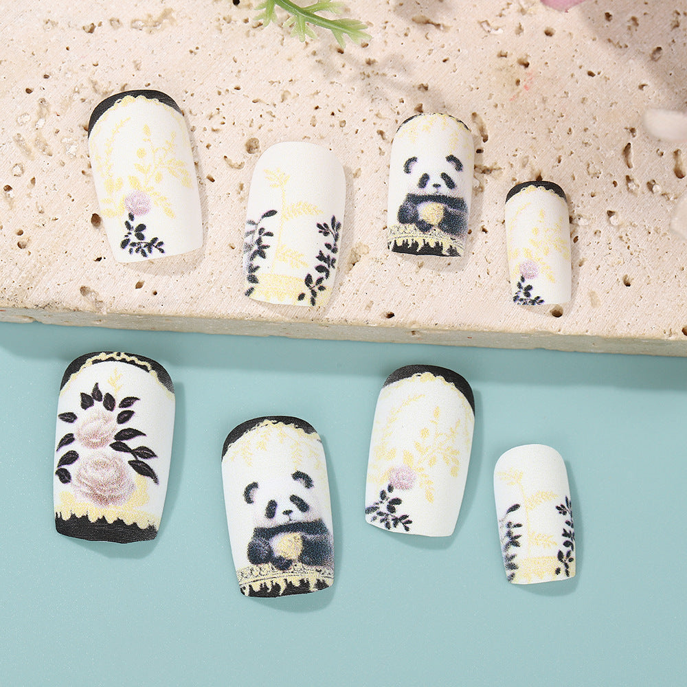 Artificial nails with floral panda design Acalora