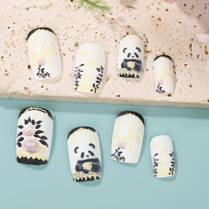 Artificial nails with floral panda design Acalora