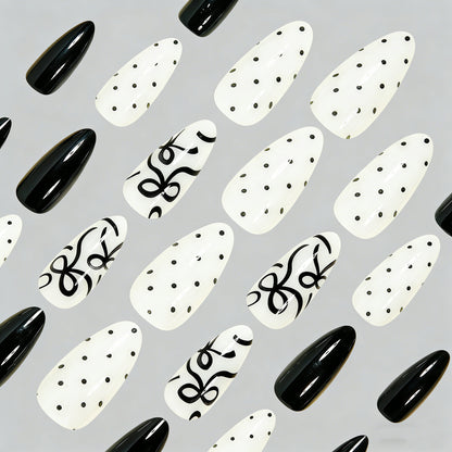Artistic Press-On Nail Set with Bow Designs Acalora