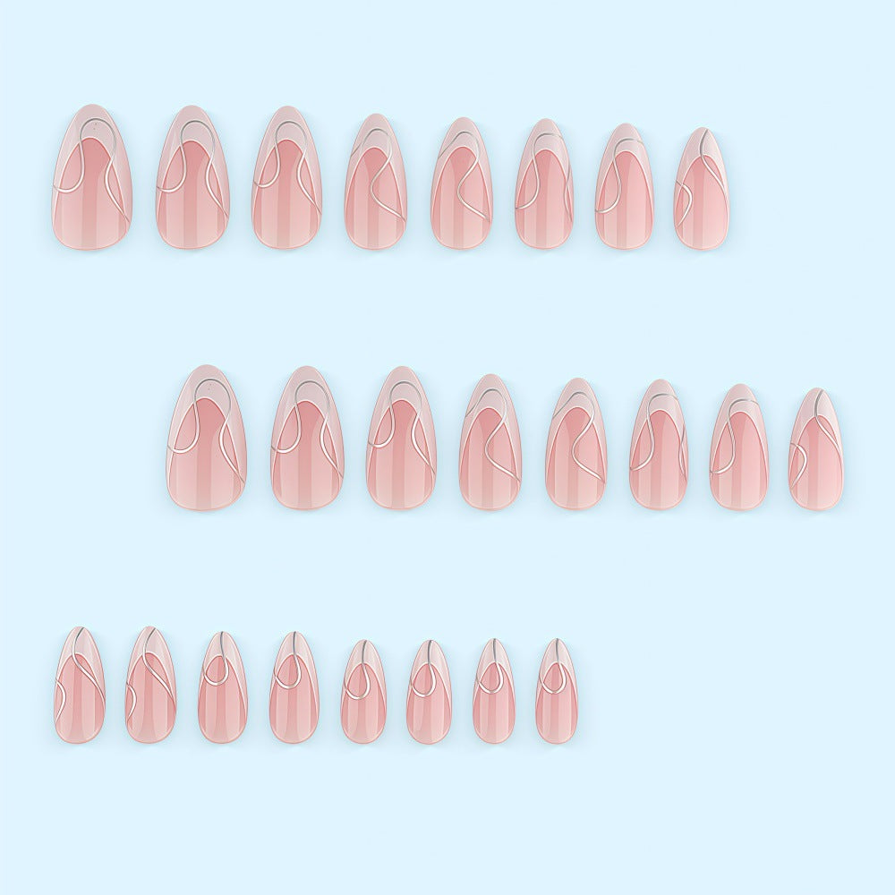 Artificial nails with elegant French design and curved accents Acalora