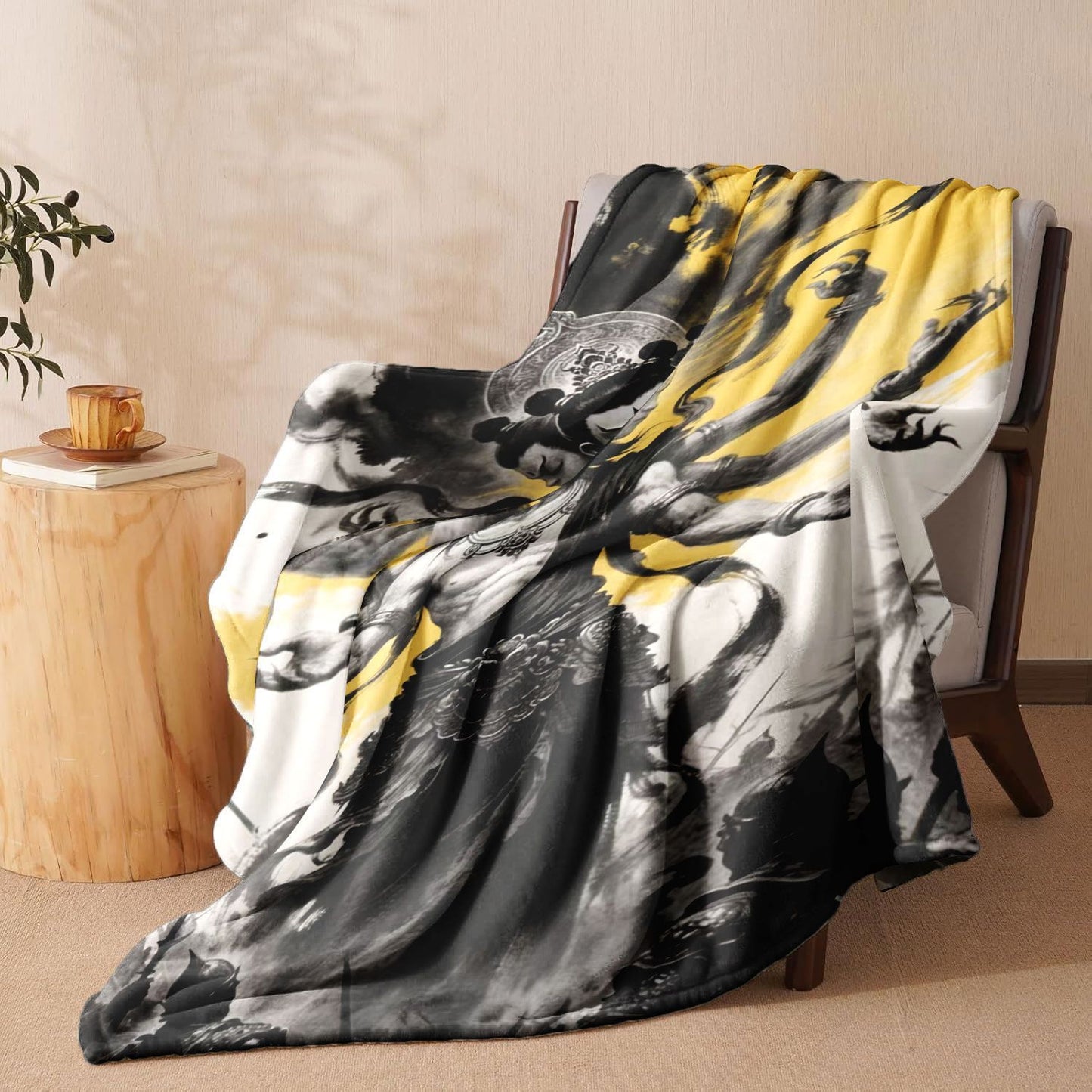 Artistic Tibetan-Inspired Fleece Throw Blanket