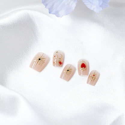 Artistic Press-On Nail Set with 3D Accents Acalora