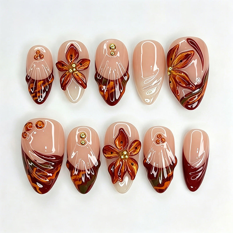 Art nail set with floral 3D applications and elegant glitter elements Acalora
