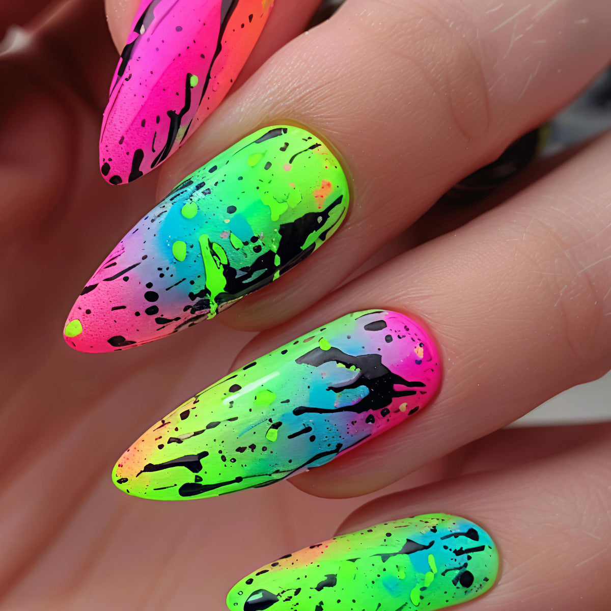 Artistic Neon Splash Nail Art Acalora