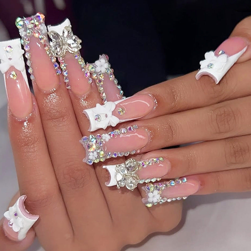 Decorative Press-On Nail Art Set with Rhinestone Accents Acalora