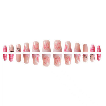 Decorative Press-On Nail Design with Heart and Gem Accents Acalora