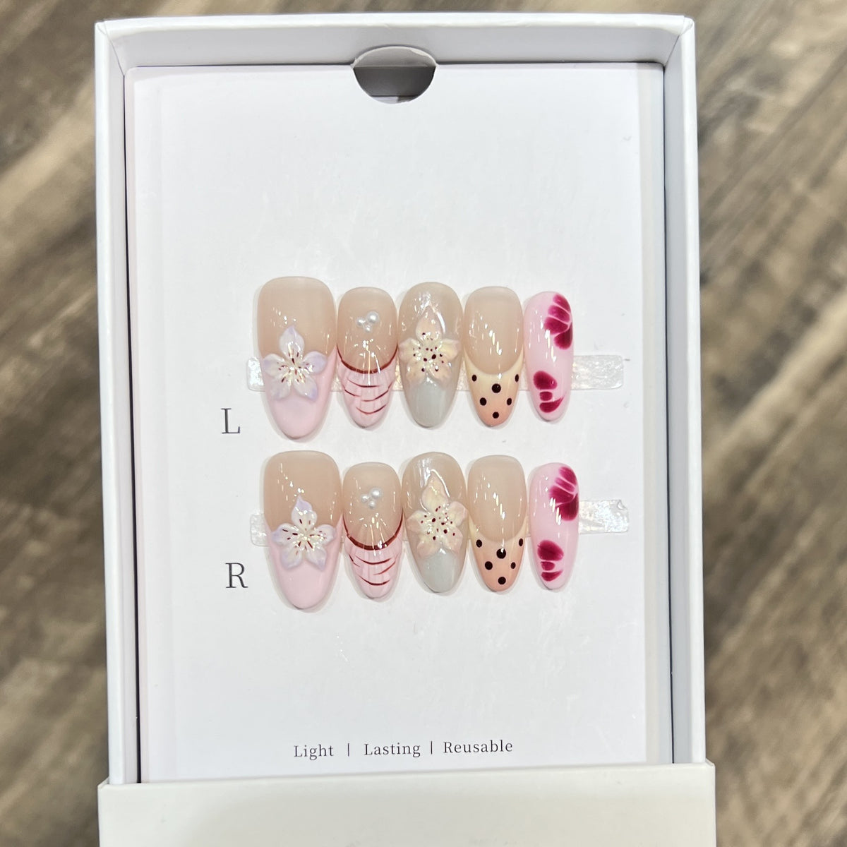 Floral and Polka Dot Press-On Nail Set Acalora