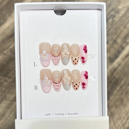 Floral and Polka Dot Press-On Nail Set Acalora