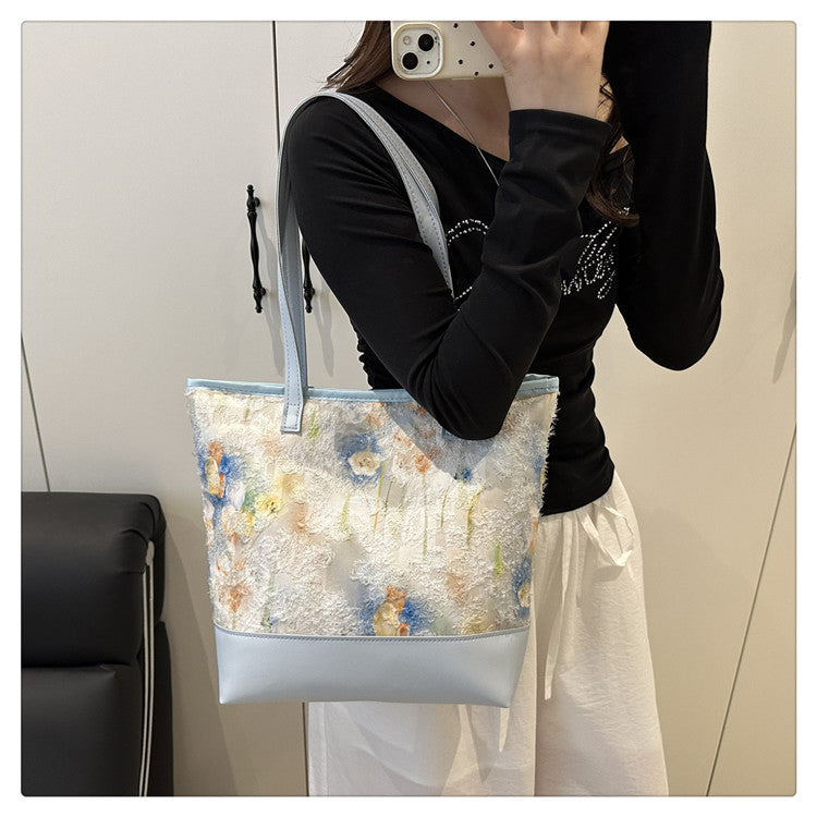 Artistic Floral Embroidered Tote Bag Acalora