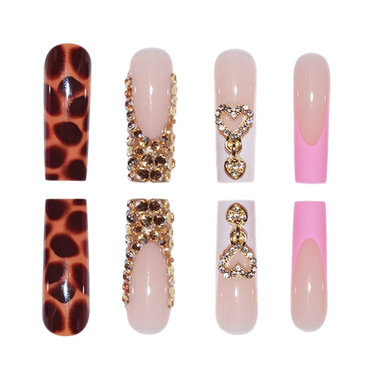 Glamorous Decorative Long Press-On Nails with Metallic Accents Acalora