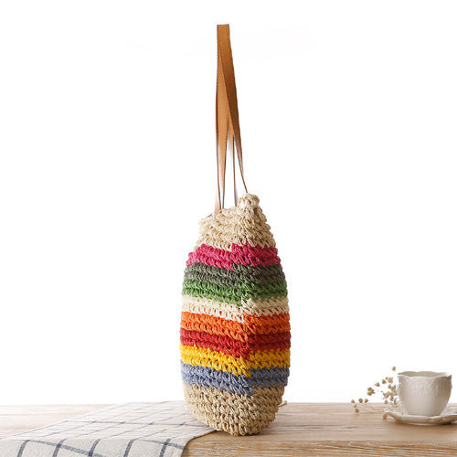 Handwoven raffia tote bag with colorful stripes Bowlift