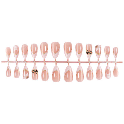 Elegant Press-On Nail Art Set with Decorative Bow Accents Acalora