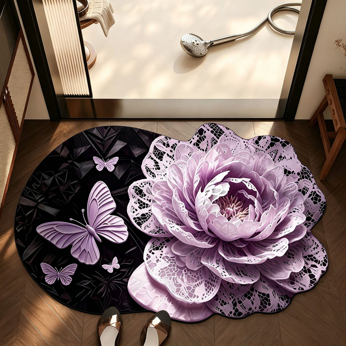 Floral Design Bathroom Mat Acalora