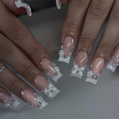 Decorative Press-On Nails Art Set with Floral and Gem Embellishments Acalora