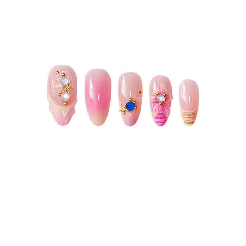 Artistic Press-On Nail Set with Floral and 3D Accents Acalora