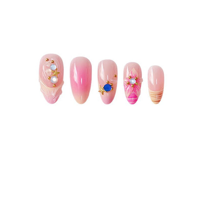 Artistic Press-On Nail Set with Floral and 3D Accents Acalora