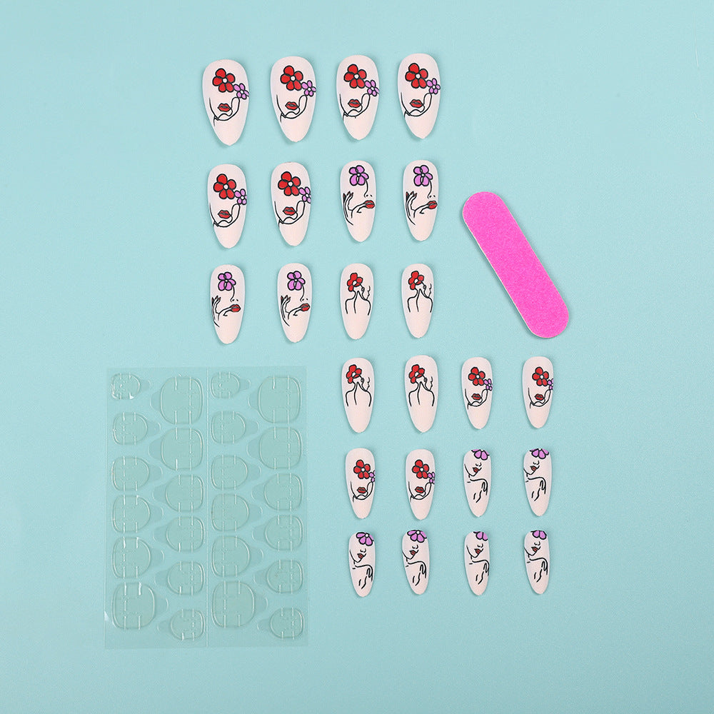 Handmade art nails with floral patterns Acalora