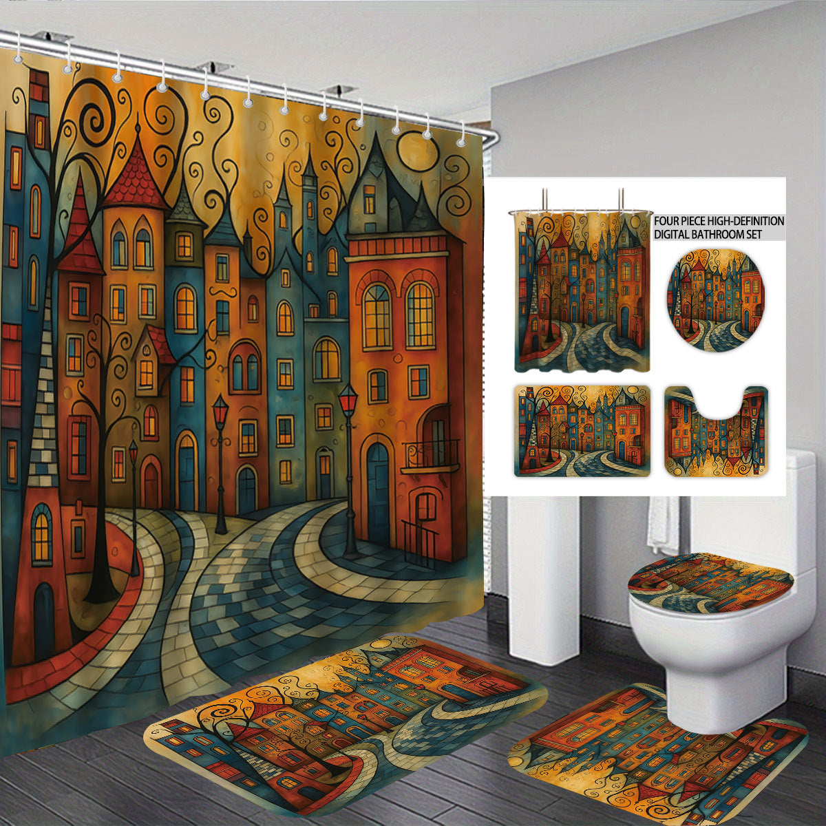 Artistic Cat-Theme Bathroom Decor Set