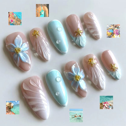 Tropical-Inspired Decorative Press-On Nail Art Acalora