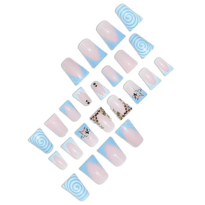 Artistic Long Press-On Nail Design with 3D Star Accents Acalora