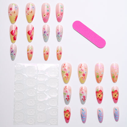 Artifical nail set with floral design and colorful variety Acalora