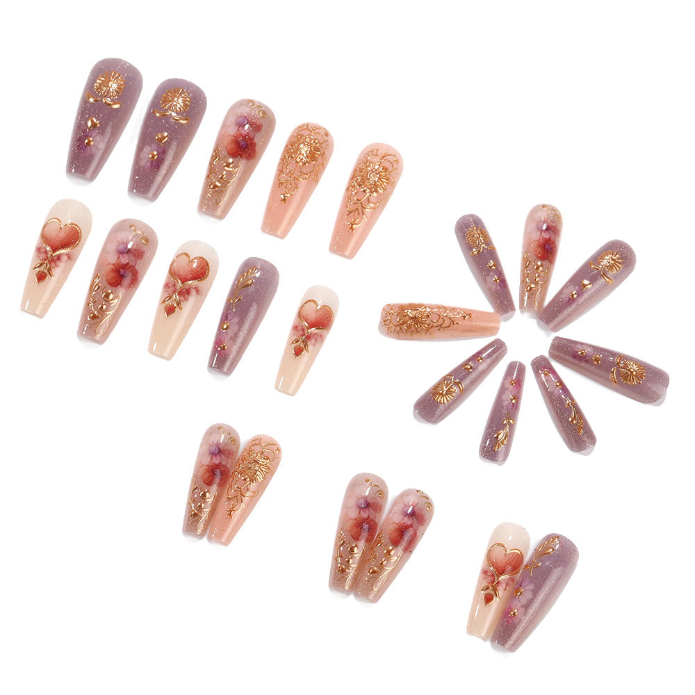 Artificial Nail Set with Romantic Floral Designs Acalora