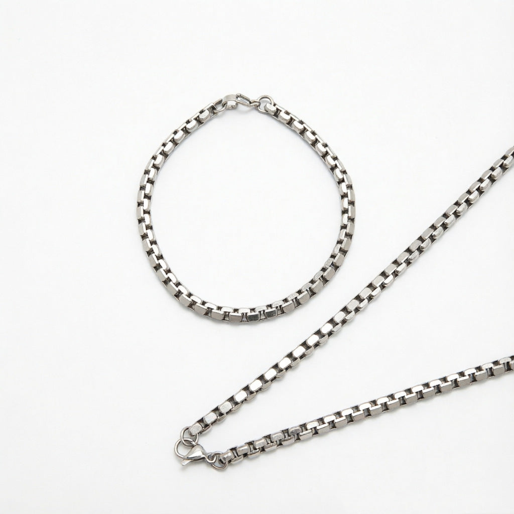 Stainless Steel Chain Necklace and Bracelet Set Acalora