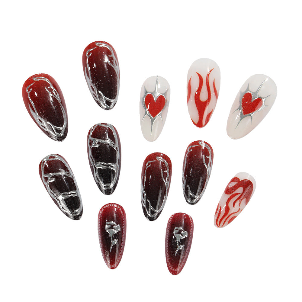 Stylish artificial nails with creative heart and flame designs Acalora