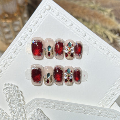 Decorative Press-On Nail Art Kit with Gemstone Accents Acalora