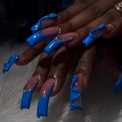 Decorative Long Acrylic Press-On Nails with Rhinestone Accents Acalora