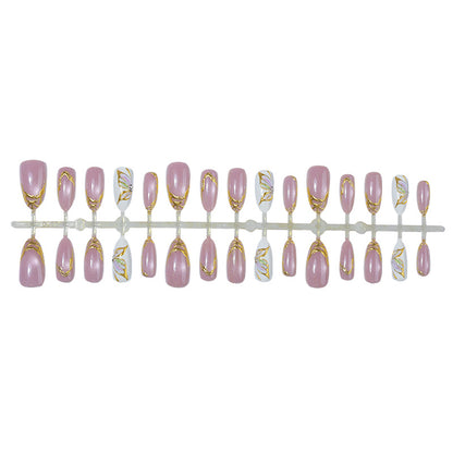 Elegant Press-On Nail Art Set with Golden Accents Acalora