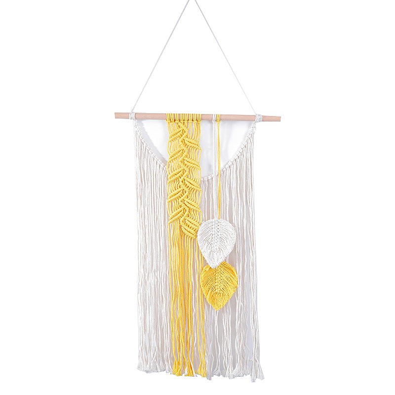 Macrame Wall Hanging with Modern Fringe and Stylish Leaf Elements Acalora