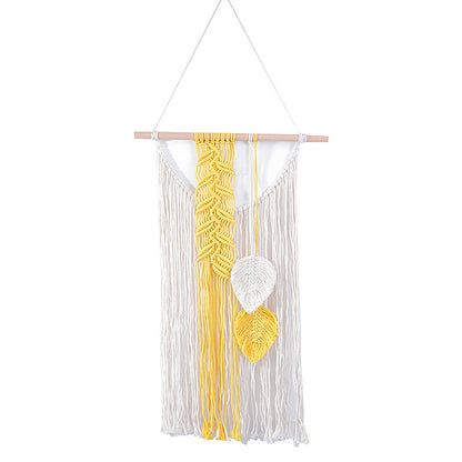 Macrame Wall Hanging with Modern Fringe and Stylish Leaf Elements Acalora