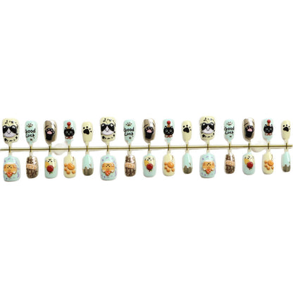 Whimsical Animal-Themed Press-On Nail Art Set Acalora