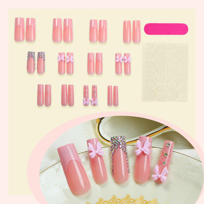 Decorative Nail Art Press-On Set with Bow and Gem Accents Acalora