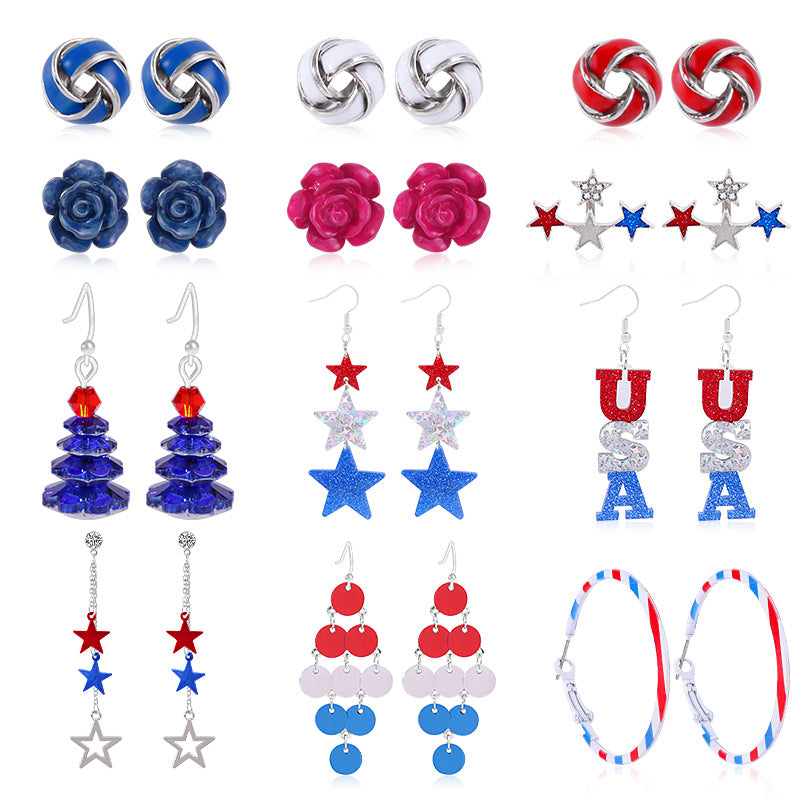 Women's lightweight star earrings with enamel flag design and fishhook Kalsten