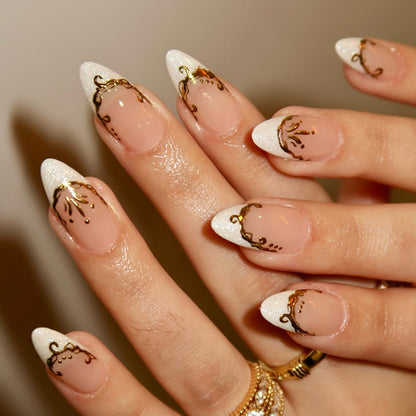 Decorative Premium Press-On Nail Set with Gold Accents Acalora