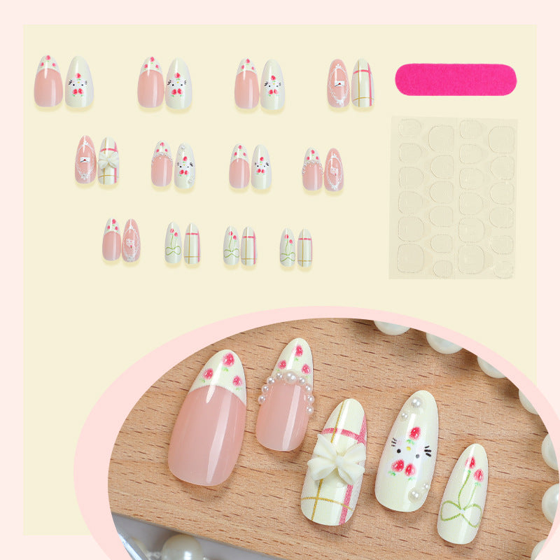 Decorative Press-On Nail Set with Floral and Whimsical Designs Acalora