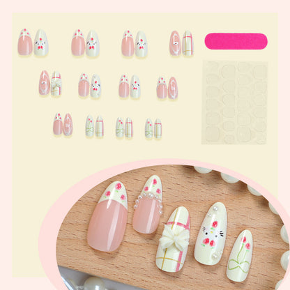 Decorative Press-On Nail Set with Floral and Whimsical Designs Acalora