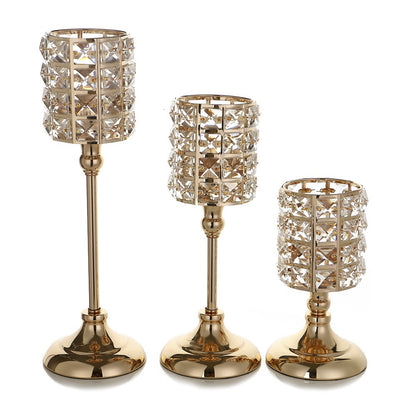 Crystal Embellished Metal Tealight Holder with Tall Pedestal Base Acalora