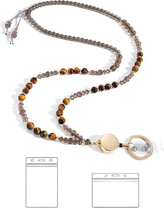 Beaded Lanyard with Retractable ID Holder Acalora