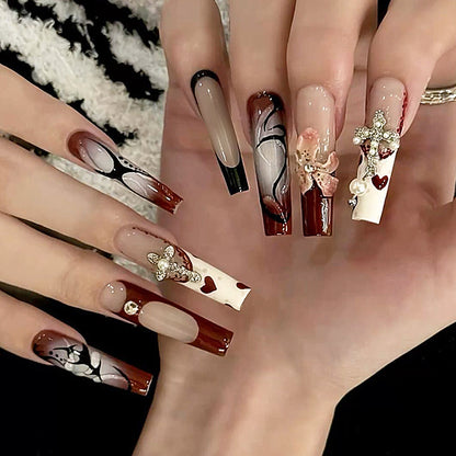 Decorative Press-On Nail Art Set with Floral and Artistic Designs Acalora