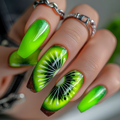 Creative artificial nails with kiwi motif Acalora