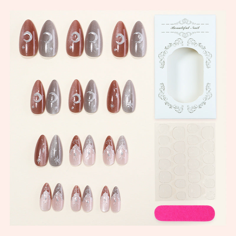 Decorative Press-On Nail Set with Unique Celestial Designs Acalora